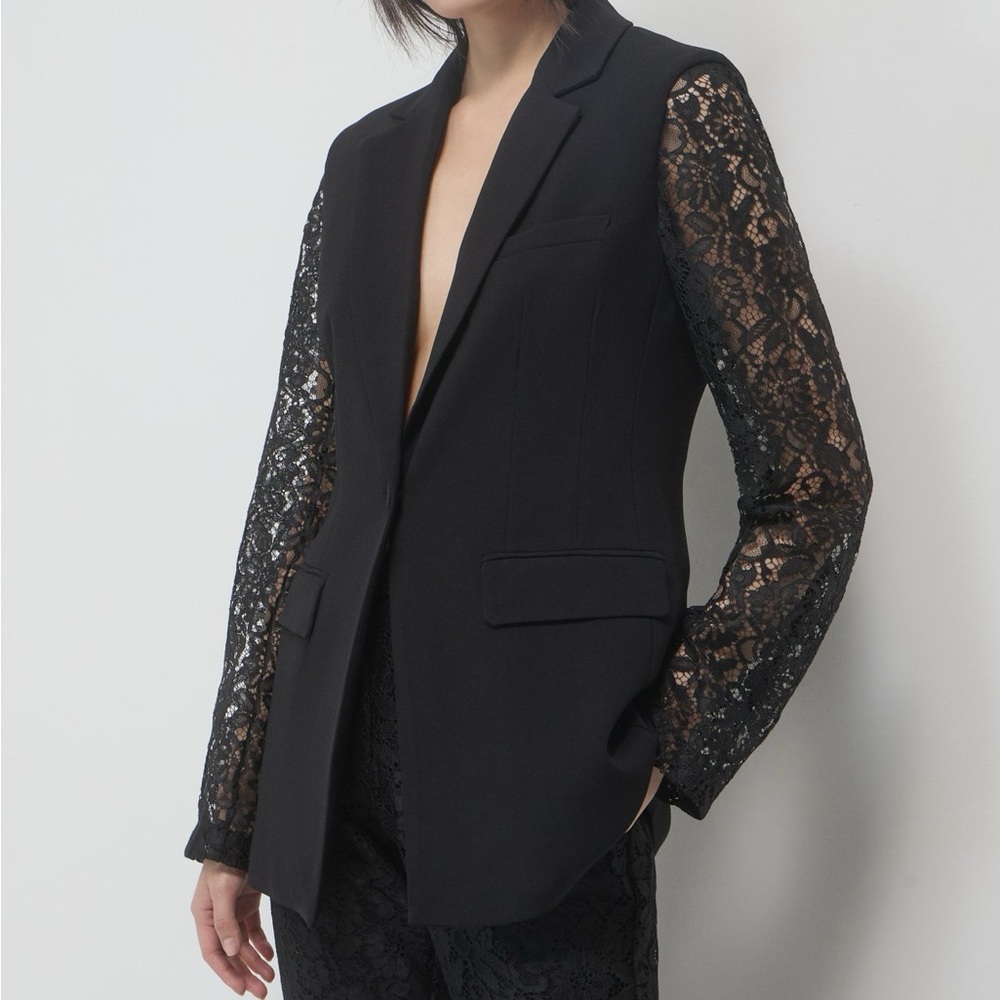 Calliope Chic Black Lace-Sleeve Women's Blazer